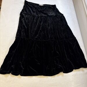 Vintage Notations Women's Black Tiered Velour Skirt Size XL Elastic Waist